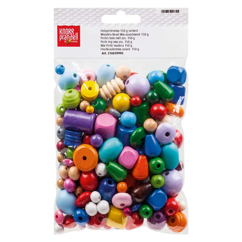 Holzperlen - Mix, 6 - 15 mm / 150 g — farbig sortiert