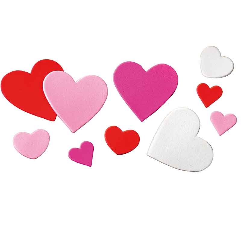 Moosgummi Herzen, 200 Stück — weiß / rosa / rot
