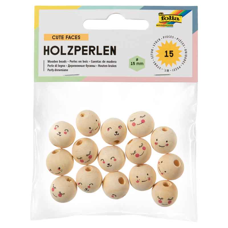 Holzperlen 15 mm / 15 Stück — Cute Faces