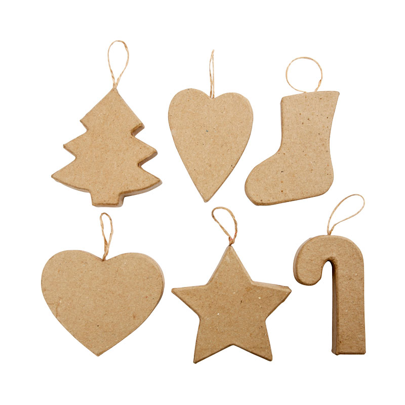 Pappmaché Weihnachtsanhänger, 6 Stück