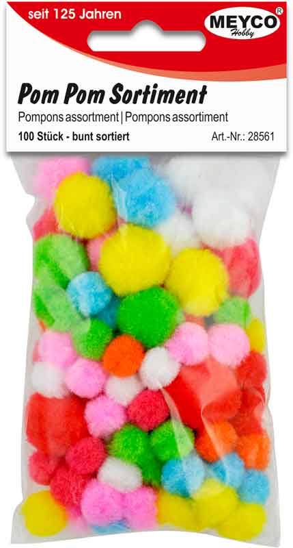 Pompons bunt, 100 Stück — pastell